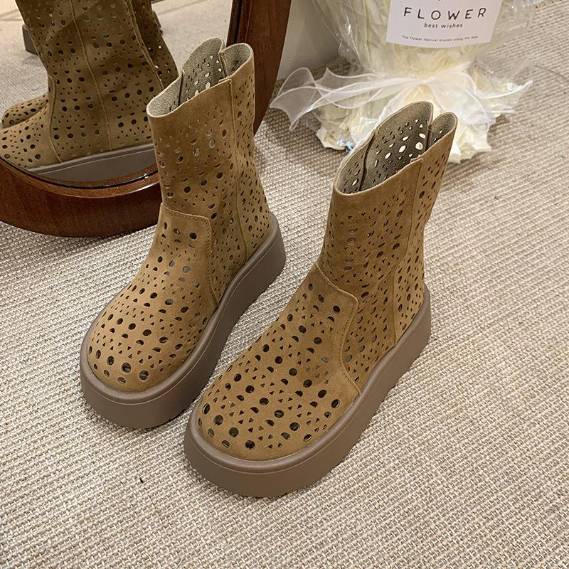 British Style Versatile Maillard Boots 2025 Summer New Popular Hollow Breathable Flat Bottom Hole Cool Boots Short Boots