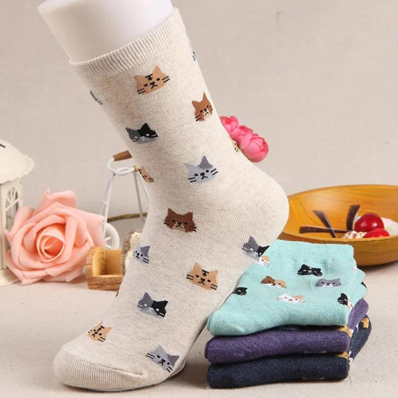 Neue Mehrfarbige Katze Druck Niedliche Damen Socken Kawaii Lange Socken Lässig Harajuku Streetwear Baumwolle Weiche Kniestrümpfe