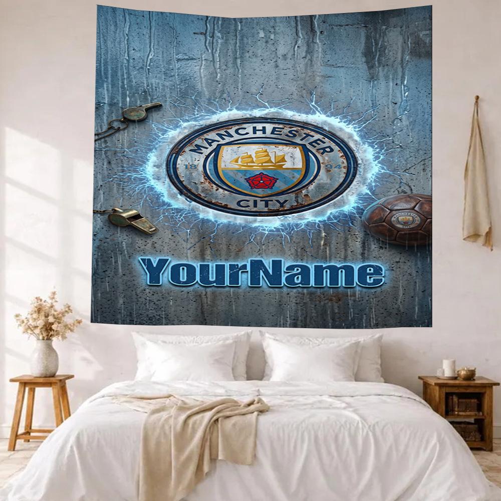 Manchester City Benutzerdefinierte Ihr Name Wanddekoration Wandteppich Kunst Für Haustier-Gedenken Geburtstag Hochzeitsparty Kulisse Familien Geschenk