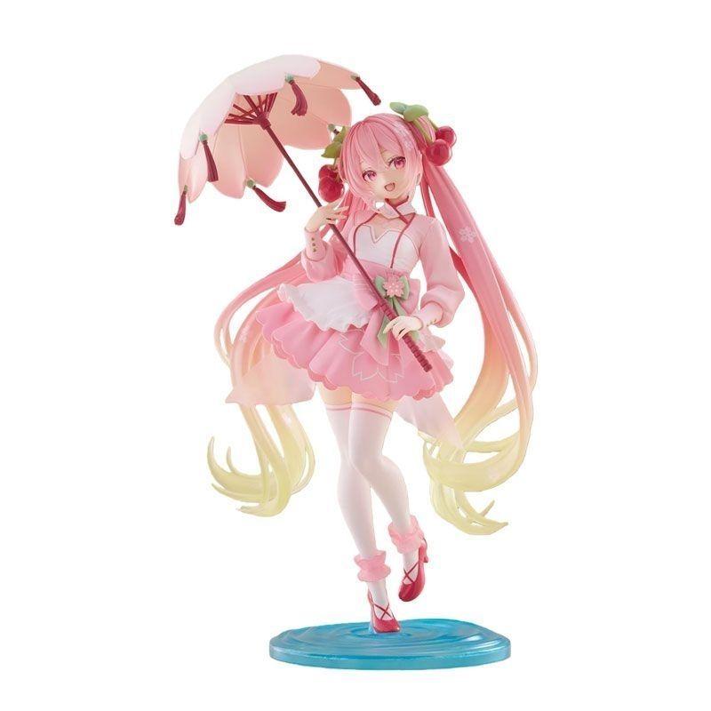 Anime Sakura Umbrella Hatsune Miku Sakura Cherry Colored Dress Figure Miku Model PVC Statue Decor Collectible Toy Ornament GiftS
