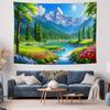 Cartoon Mountain River Flower Garden Wall Tapestry Machine Washable All Season Decor Art Print Nature Design Home Bedroom