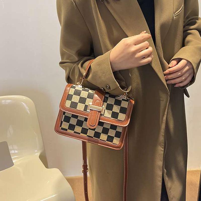 Retro Plaid Small Square Bag, Fashionable, Casual, Versatile, Simple, Women's Shoulder Bag, Niche Handbag, Crossbody Bag