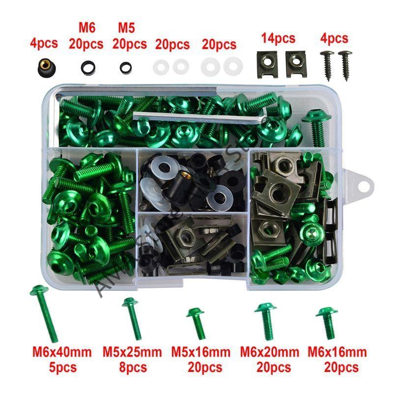 X7JF 177PCS/Set Alloy M6 Fairing Bolts Bodywork Screws Nut For Motorcycle