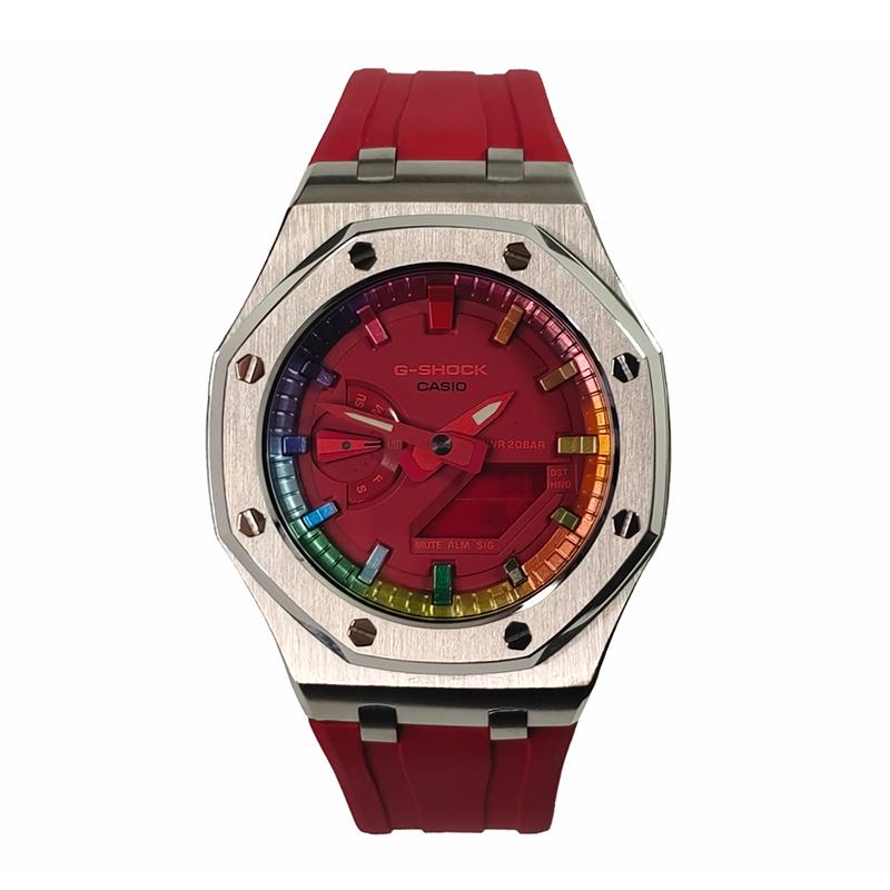 CASIO Men Liquid Crystal,Analog Dual Display Series 44mm Red Watch GA-2100-4A(Watch3--)