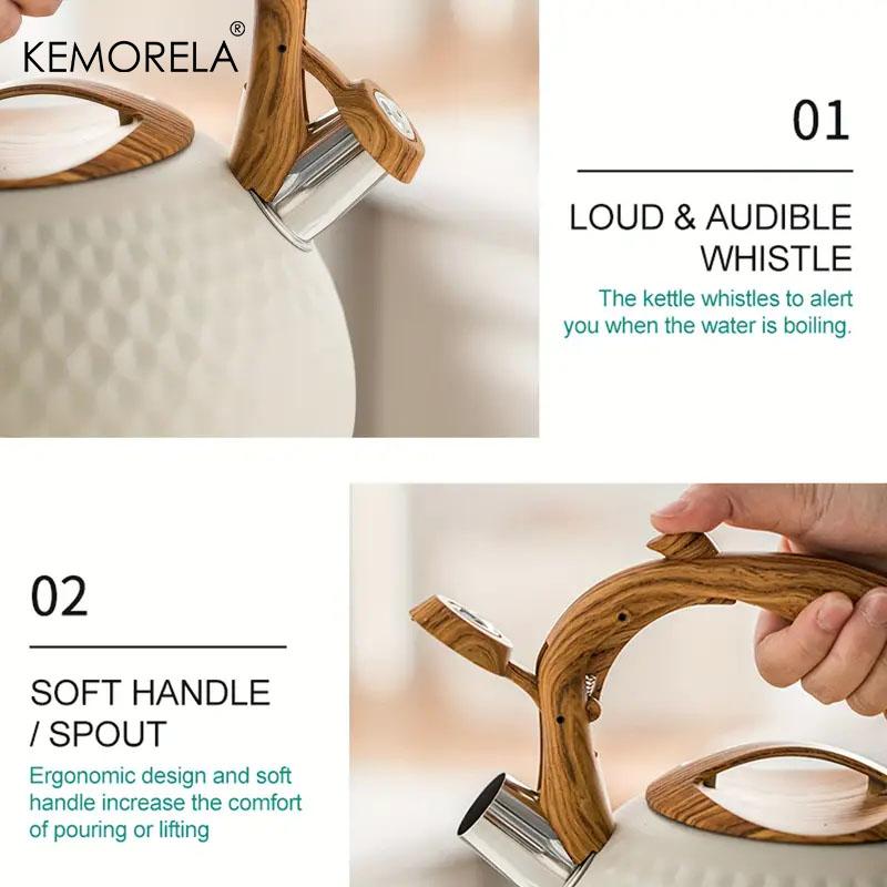 KEMORELA 3L Stainless Steel Boiling Kettle with Hammer Pattern Whistle Heat-Resistant Handle for Gas And Induction Cookers
