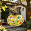 Pumpkin Ornament Mini Hand Blown Glass Ornament, Collectible Thanksgiving Halloween Decoration Faux Crystal Hanging for Fall, Harvest Unique Gift