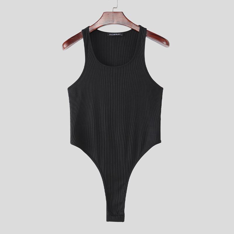 INCERUN Men Underwear U Neck Sleeveless Rib Fitted Leotard Jumpsuits