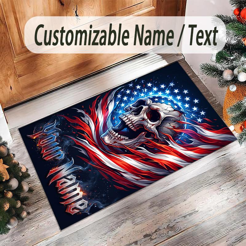American Patriotic Theme Crystal Velvet Rug Personalized Custom Name Text Soft Floor Mat Home Decor