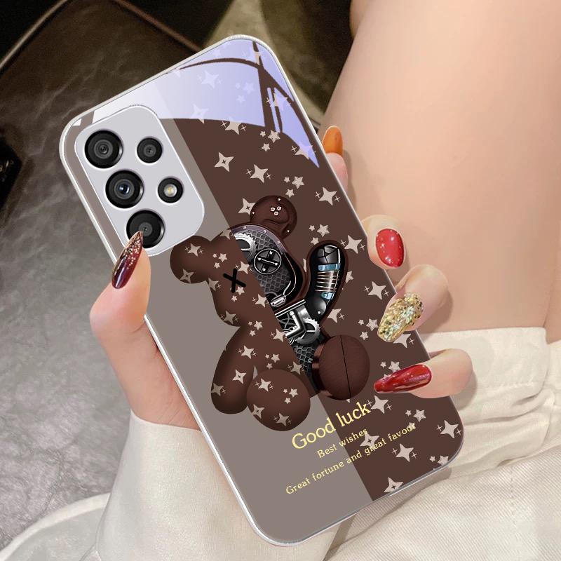 Brown Machine Bear For Samsung Galaxy S10 4G S20 11E 30 S21 22 S24 Fe Pro S23 S25 Ultra 5G S9 Tempered Glass Phone Case