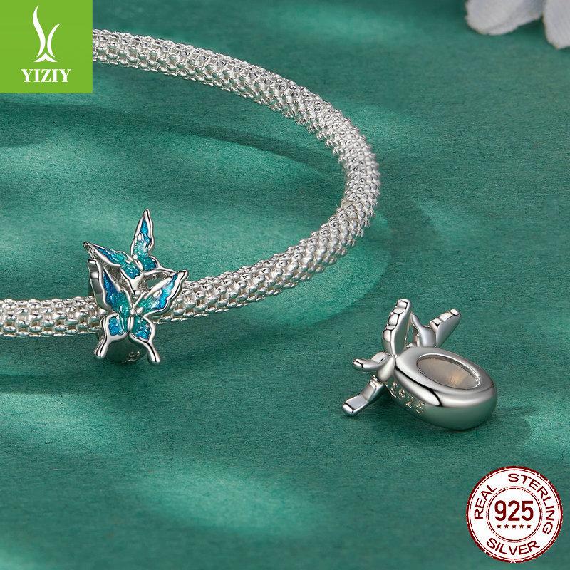 S925 Silver Butterfly Silicone Positioning Spacer Beads, Smart Insects Gradually Change Oil Dripping Diy Bracelet Beads