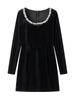 Women's Elegant Beaded Velvet Square Neck Rhinestone Long Sleeve Dress – Winter Formal/ New Year’s Dress