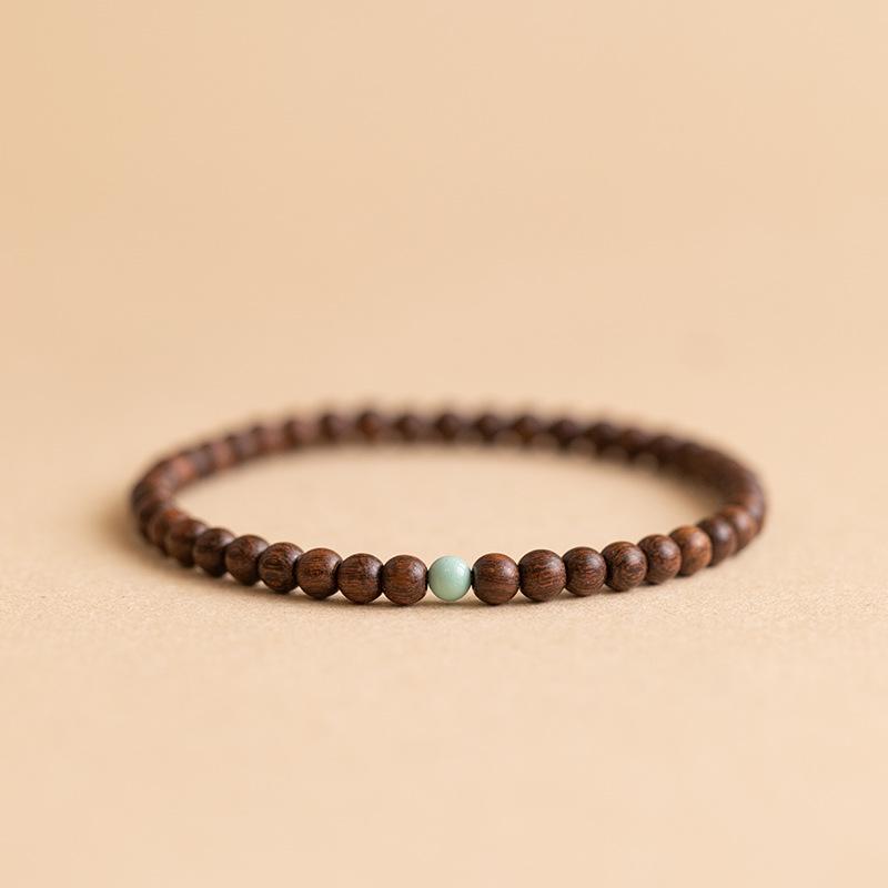 New Chinese Style Golden Sandalwood Bracelet for Men & Women - High Oil Density, Old Material, Single Strand Prayer Beads, Retro Style.