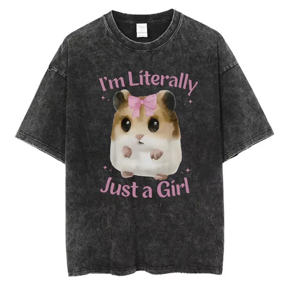 Funny Hamster I Cant Drive TShirt Washed Cotton Pink Car Graphic Tee Vintage Acid Wash Streetwear Retro Irony Loose Fit Top