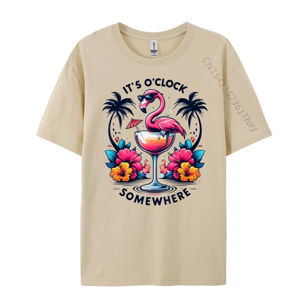 Its 5 OClock Somewhere Flamingo Beach Vacation Drinking 3d Printed T Shirts Youth Anime Street