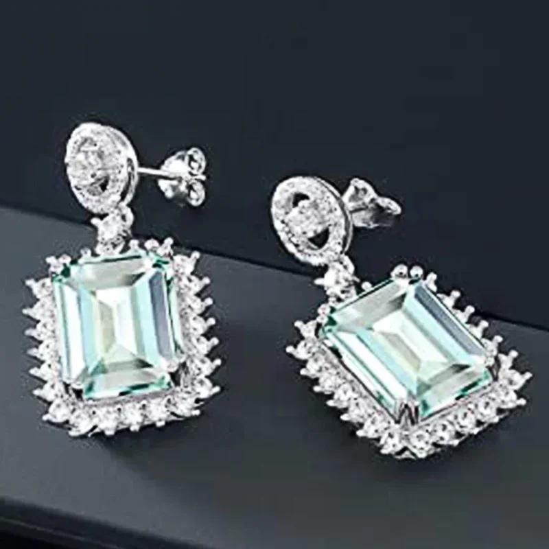 New Aesthetic Light Blue Cubic Zircon Dangle Earrings Women Engagement Wedding Luxury Accessories Fashion Design Ear Jewelry