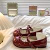 Red French Retro Mary Jane Shoes New Round Head Cute Flat Shoes Soft Sole Shallow Mouth Single Shoes