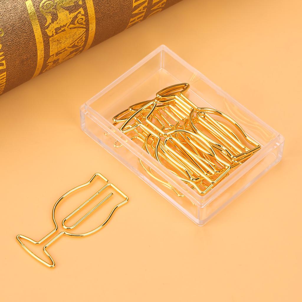 10pcs Gold Electroplating Metal Goblet Shaped Paper Clips Funny Cute Book S for   School Stationery