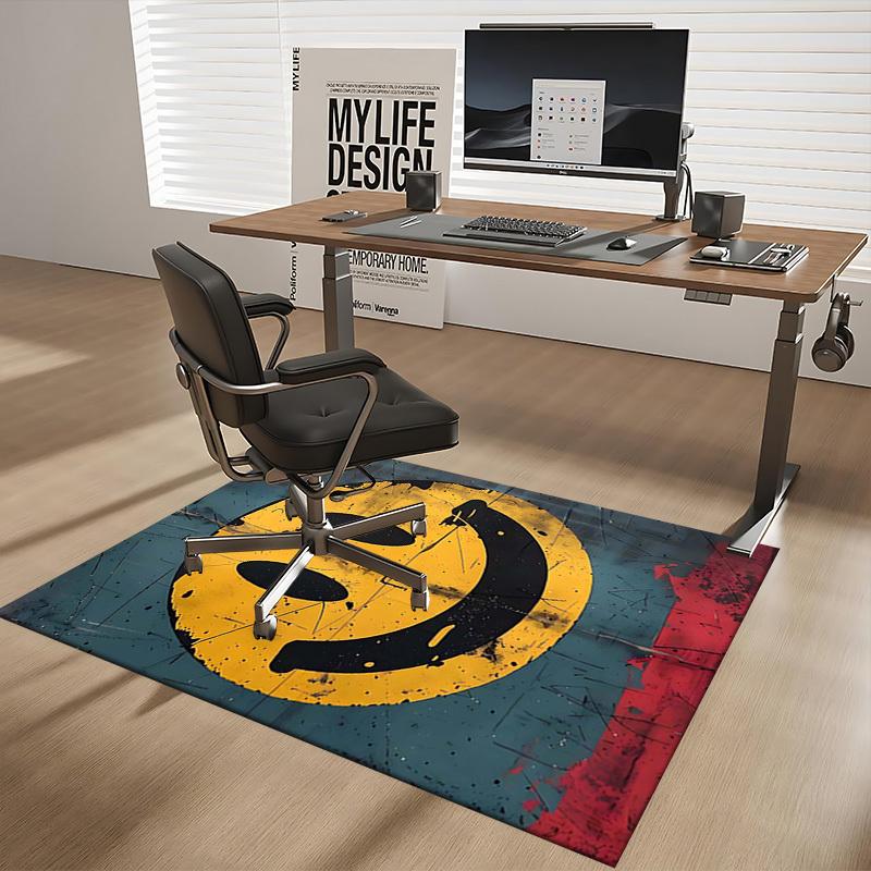 1pc Smiley Face Chair Mat - Anime Cartoon Design, Anti-Slip Office Rug for Home Decor, Seasonal Gift, Suitable for Office, Living Room, Bedroom, Game