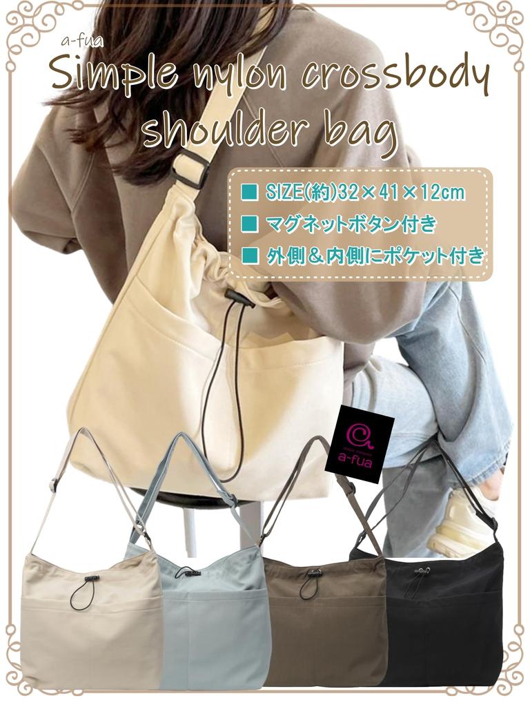 a-fua Lightweight Nylon Crossbody Bag, Casual, Crossbody or Shoulder Bag, Korean Style, Women's (Black)