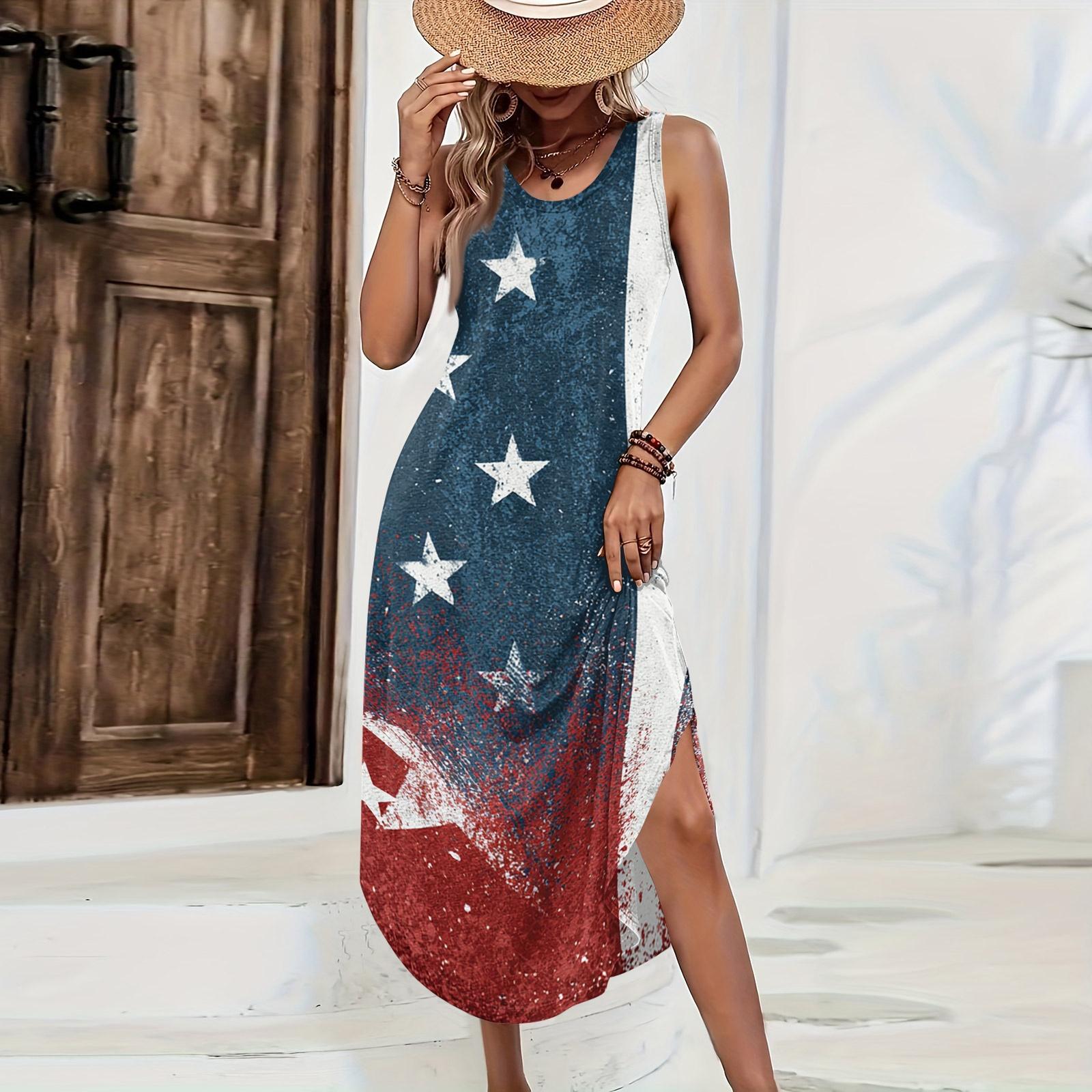 

Women s Casual Loose Fit Sleeveless Maxi Dress with Star Print Suitable for Summer and Holiday Wear Comfortable Lightweight Fabric XS