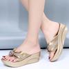 Lucyever Fashion Gold Wedges Slippers for Women 2024 Sequins Rhinestone Clip Toe Sandals Woman Summer Platform Slides Shoes