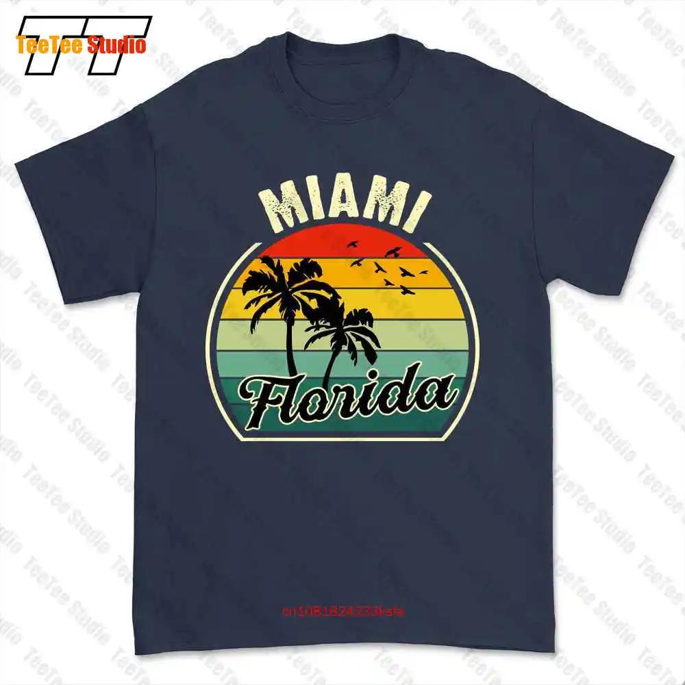 Miami Beach Florida Summer Vacation Sunset Palm Tshirt Tee 6M0Y