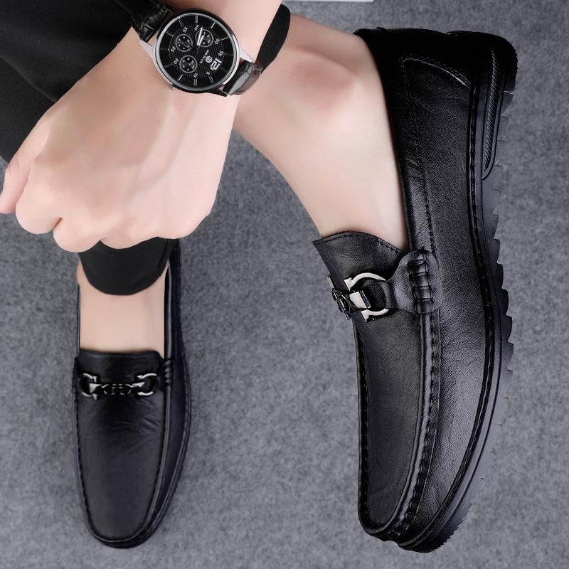 Broken size breathable casual leather shoes soft leather soft sole Doudou shoes driving lazy shoes