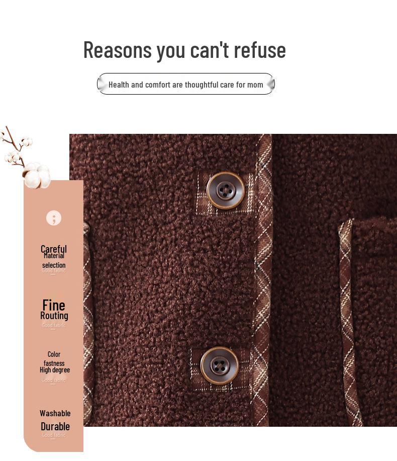 Plus Size Winter Sheepskin Fleece Jacket for Middle-Aged & Elderly Women