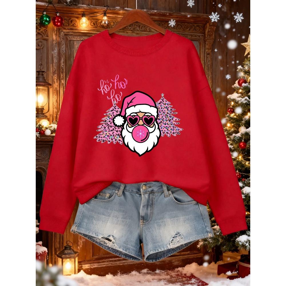 Merry Christmas Tree Santa Claus Prints Sweatshirt Women Loose Soft Hoodie Warm Crewneck Clothes Winter Casual Pullover