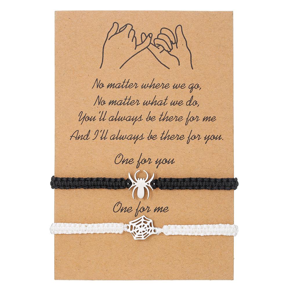 Bracciale Ragno in Acciaio Inossidabile: Braccialetto dell'amicizia intrecciato di Halloween Bianco e Nero