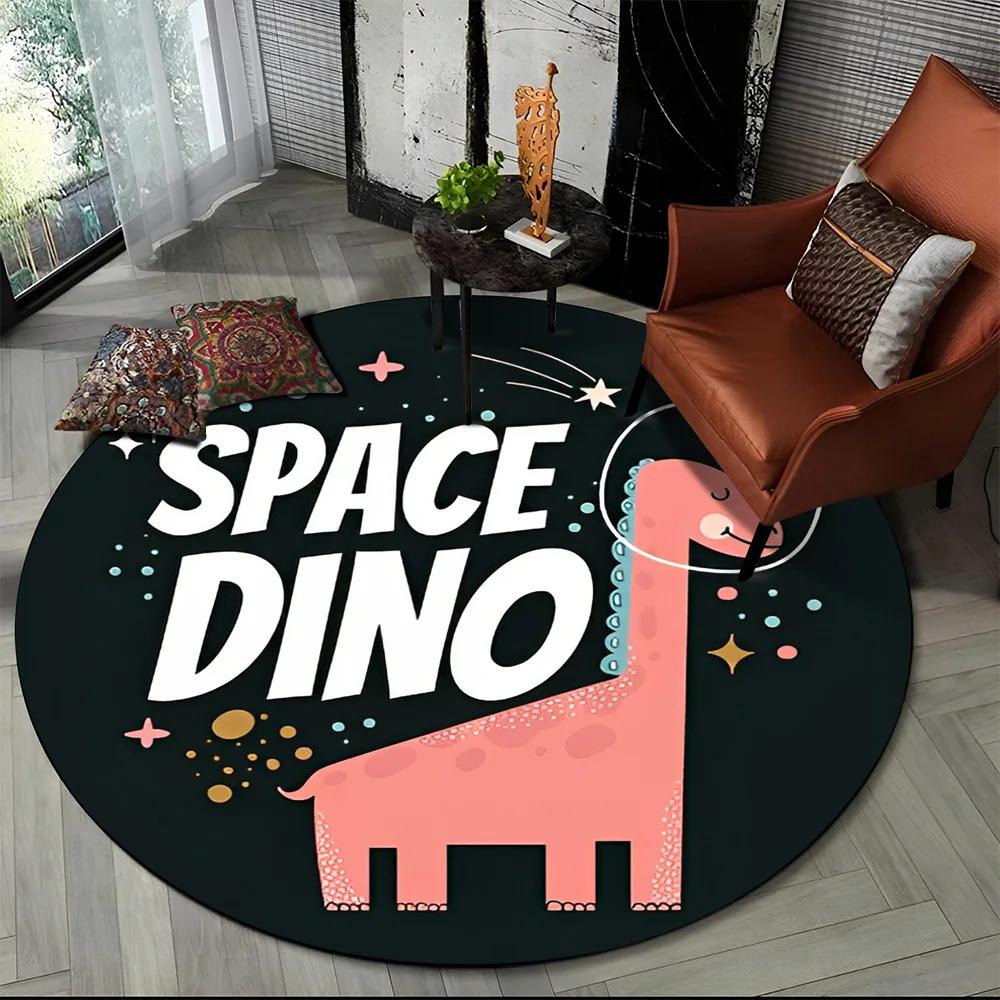 Cartoon Dinosaur Space Cute Dino Children Area Rug,Round Carpet for Living Room Bedroom Sofa Decoration,Kids Non-slip Floor Mat