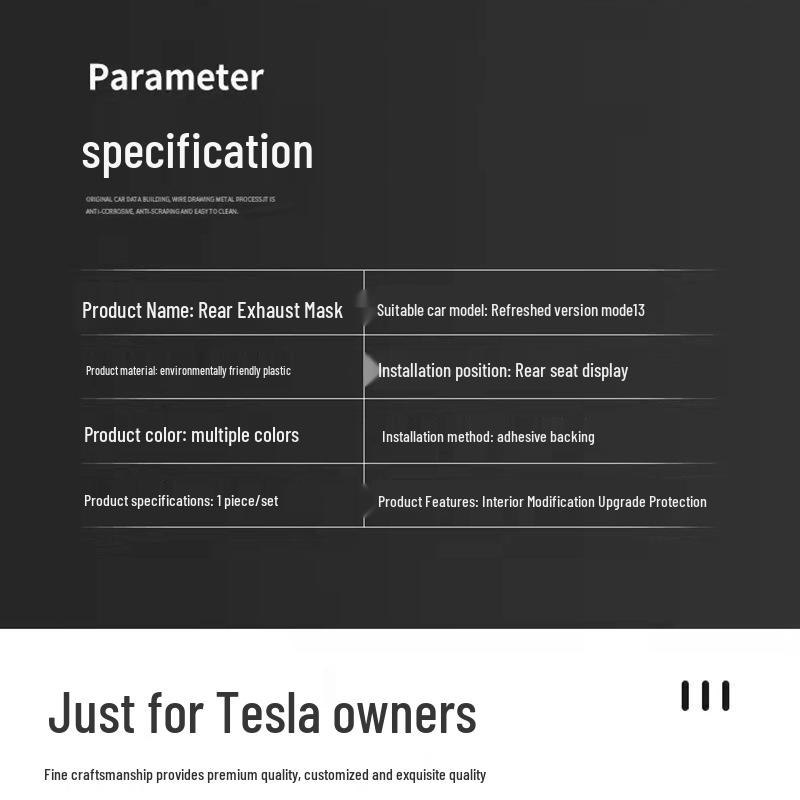 Updated Model 3 Rear Air Vent, Screen Protector, Rear Seat Anti-Kick Guard, and Interior Trim Kit.