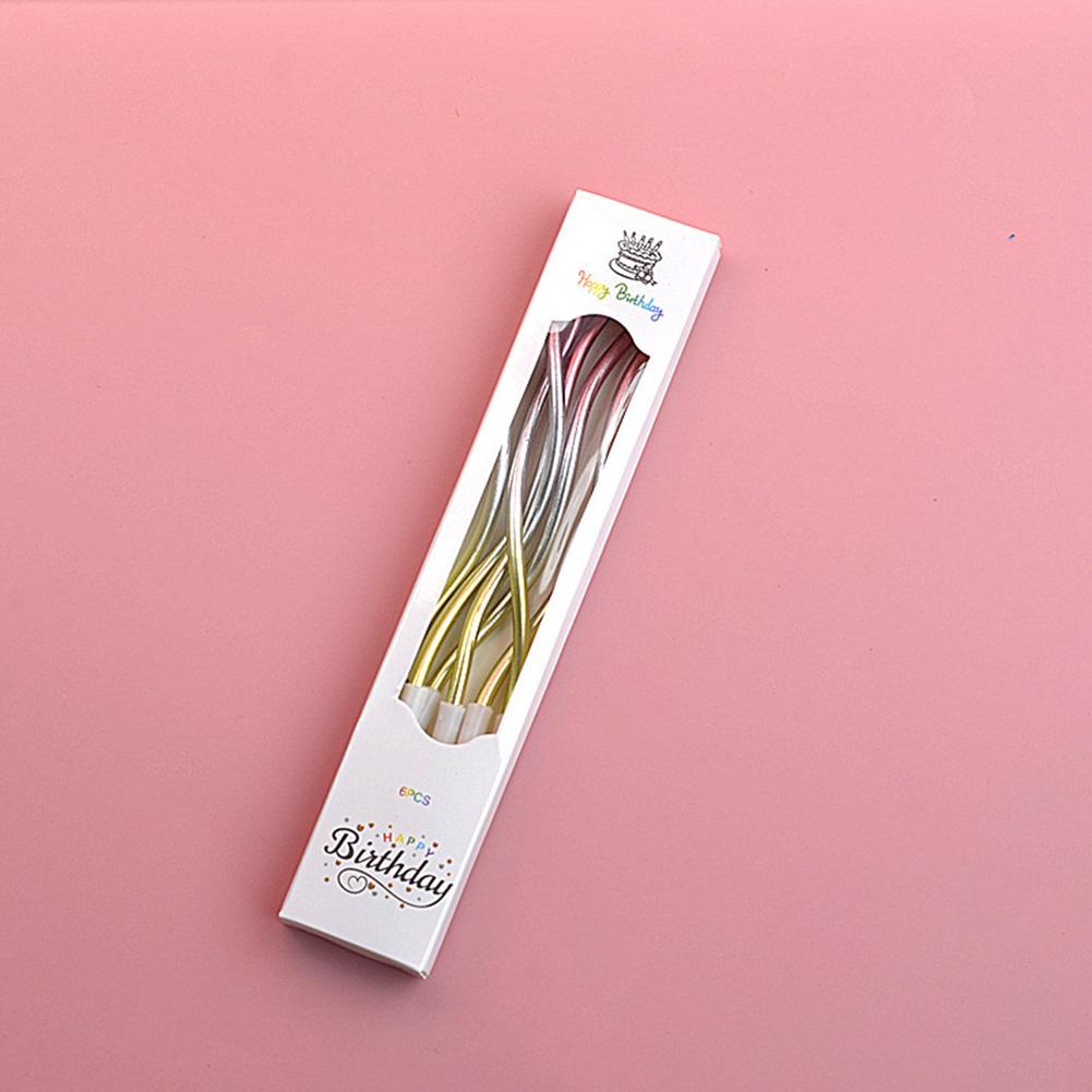 

6 шт./коробка свечей для торта, цветная изогнутая спиральная свеча для торта, длинная многоцветная цветная изогнутая свеча для торта, украшение на детский день рождения