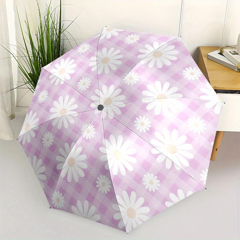 1pc Flower Pattern Themed Design Umbrella 8 Rib Frame,Automatic Opening 3 Fold Umbrella, Lightweight and Durable Couple Umbrella-p0803031
