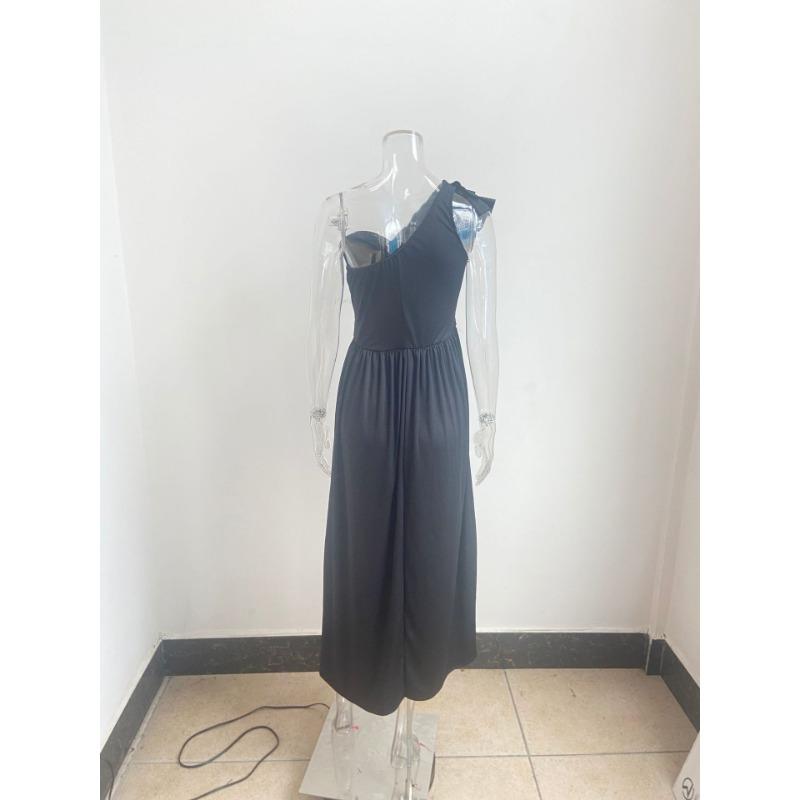 Summer Sleeveless Off-the-shoulder Ruffled Hem Split Dress Women's Holiday Party Party Women's Long Skirt Elegant, Generous and Simple