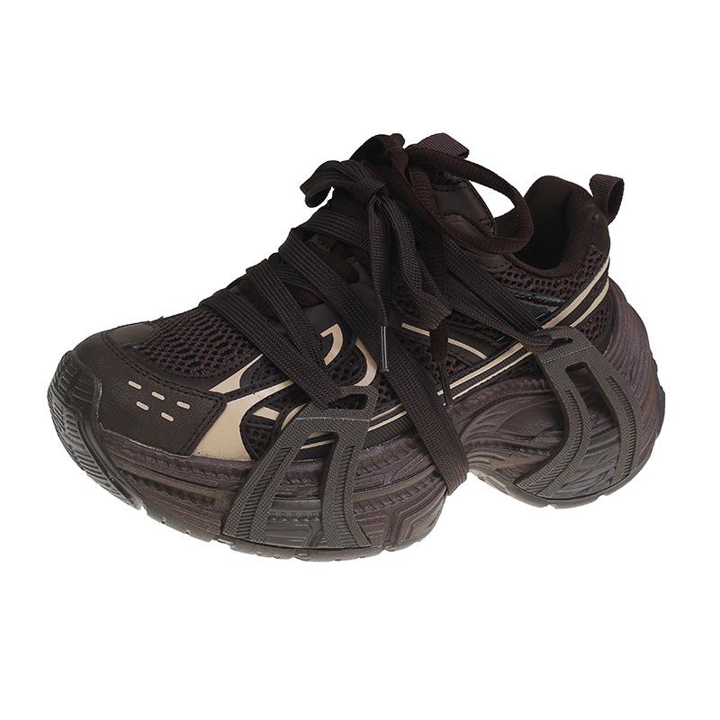 

Кроссовки на толстой подошве с ремешком для увеличения роста, папины кроссовки для женщин, весенние новые кроссовки в стиле ретро кэжуал для женщин 40 темно-коричневого