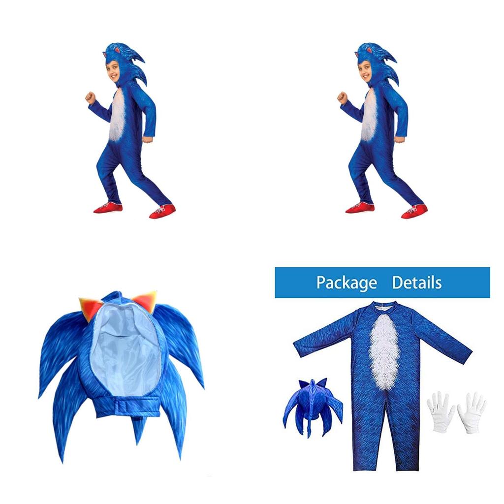 Sonic The Hedgehog Kinder Deluxe Kostüm Jumpsuit für Halloween Cosplay