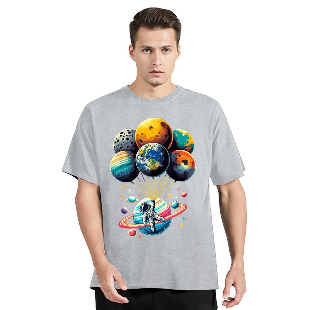 Men's Clothing Oversized T-shirt Loose Polyester T Shirt Space Astronaut Graphic Funny Print Tshirt Summer Casual O-neck Tops