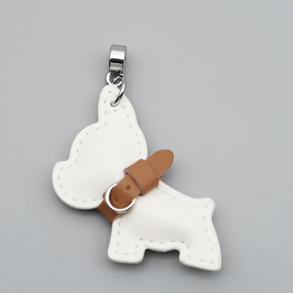 Handmade French Bulldog Genuine Leather Keychain with Anti-Lost Woven Rope Lanyard.