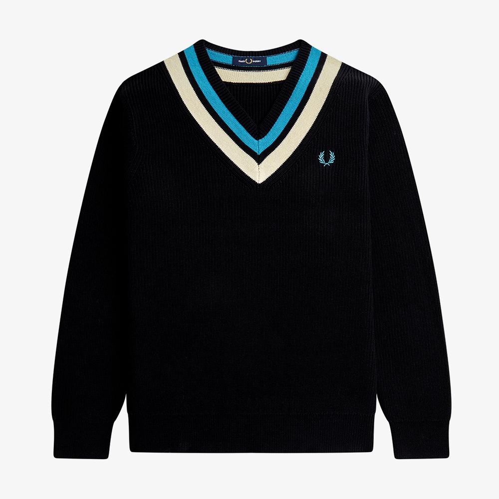 FRED PERRY [Sharp] Stripe Trim V-Neck Knit (102) Afpm2336523-102