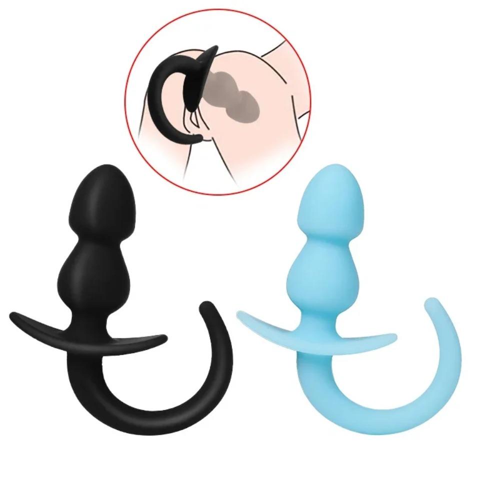 Anal Plug Luminous Dog Tail Anal Beads Soft Silicone Butt Plug Puppy Tails Anus Dilator Prostatic Massage Sex Toys for Woman Man