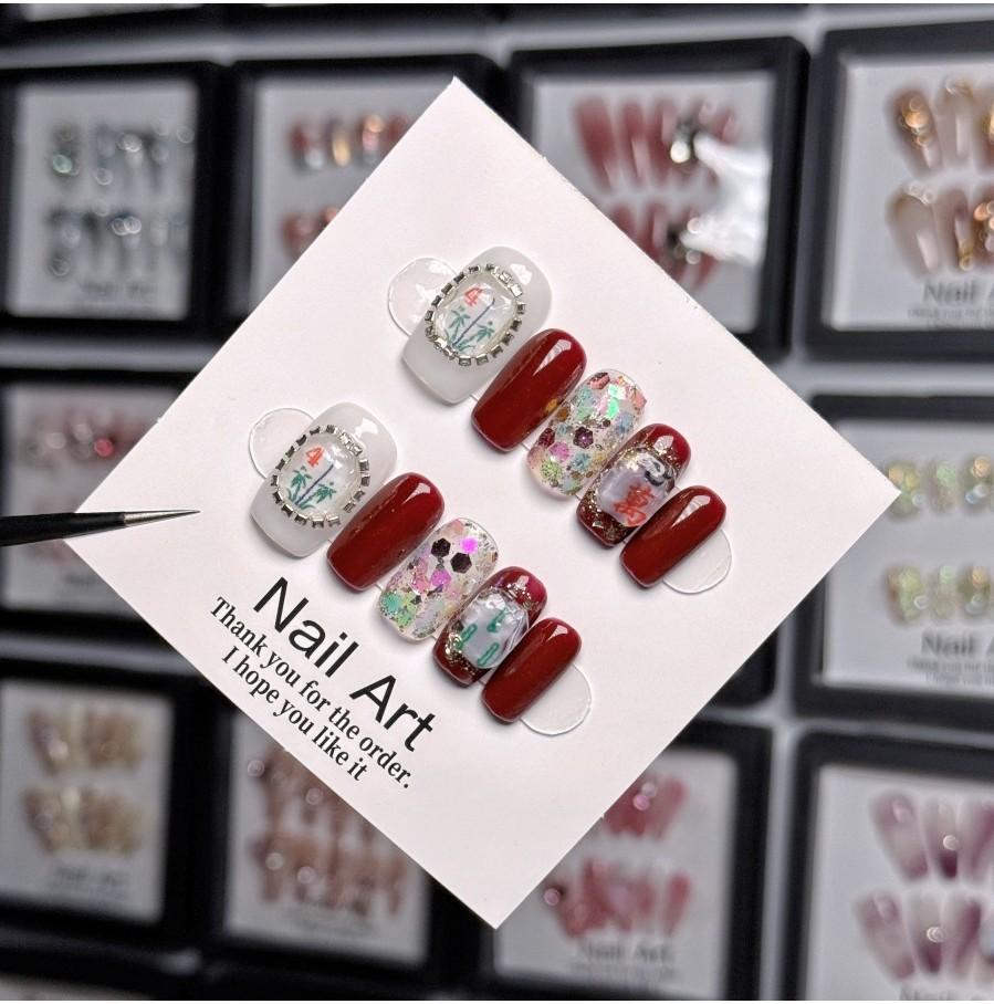 

Искусство Ручная работа Ноготь Ноготь Кусочек Маджонг Милый Мигающий Красный Новый Доспех Год XS