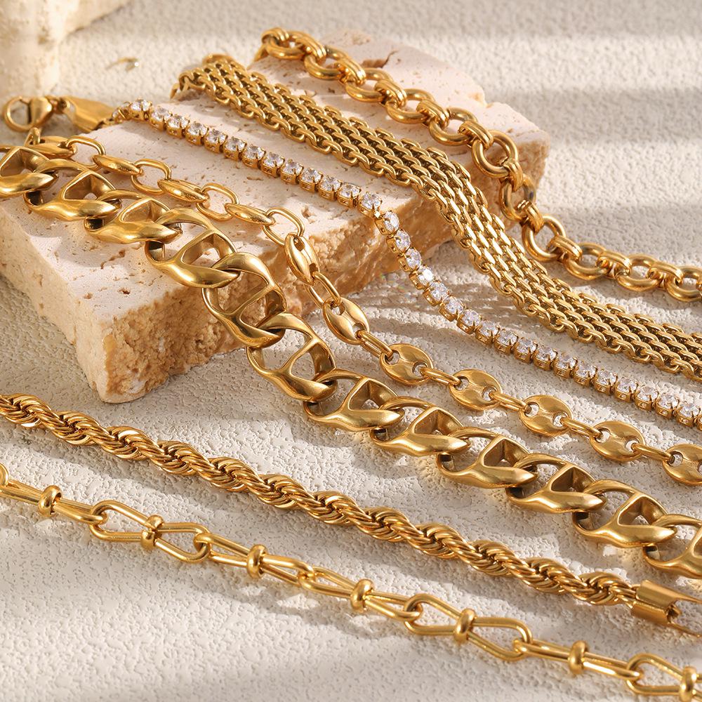 18K Gold-Plated Stainless Steel Paperclip and Rope Chain Bracelet for Women