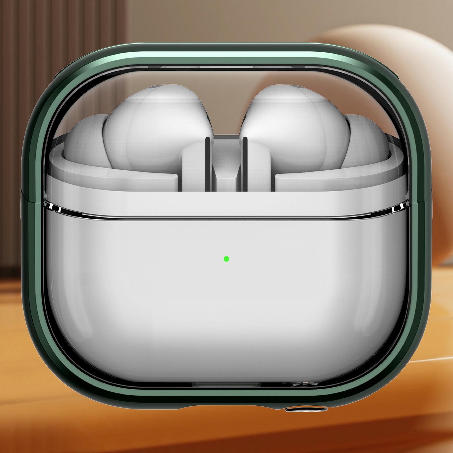 

Для Samsung Galaxy Buds3 Pro/Buds3 Чехол PC+TPU Bluetooth-совместимый Чехол для наушников Подставка для телефона с карабином Transparent Green