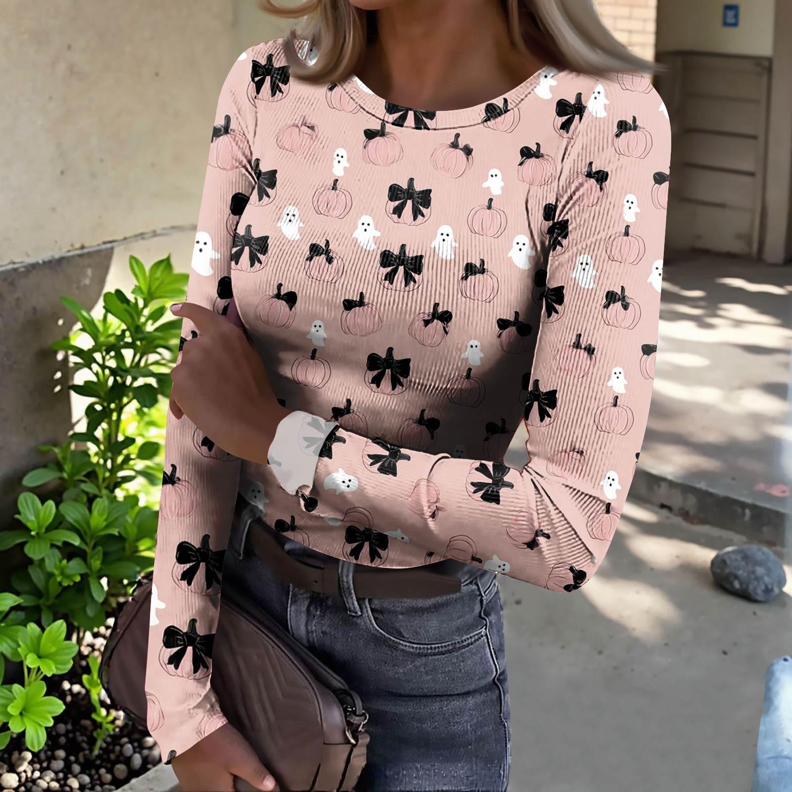 

Женская футболка с облегающим низом, модная повседневная с градиентным принтом, пуловер с круглым вырезом и длинными рукавами S розовый