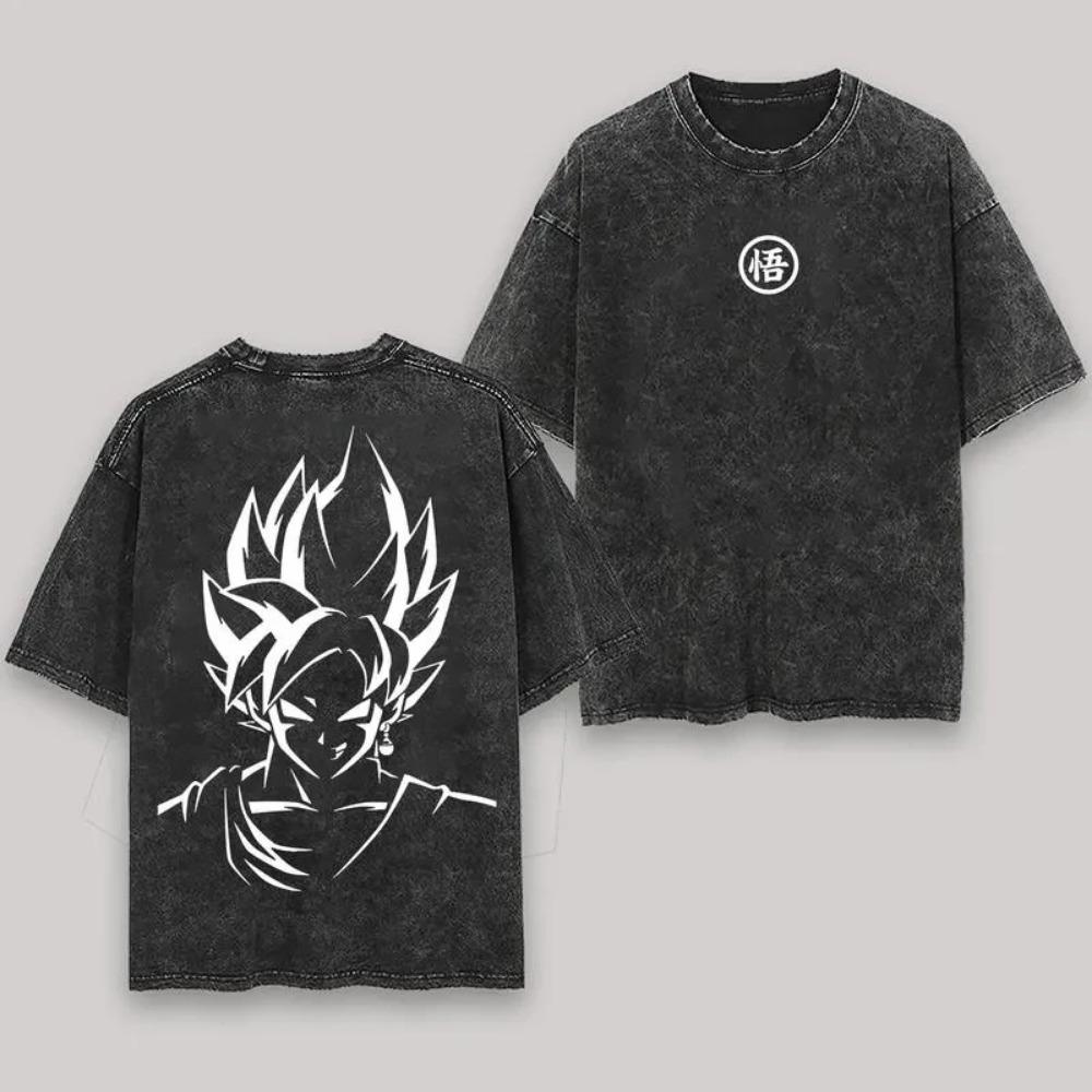 Anime Dragon Washed Goku T-Shirt Cotton Large Casual Sports Vegeta Gym T-Shirt Men's Harajuku Tee Clothing
