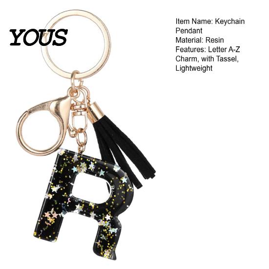 Lightweight Keychain Pendant, Sequins Star Letter A-Z Charm with Tassel, Gift Alphabet Initial Metal Keyring for Handbag Backpack Bag