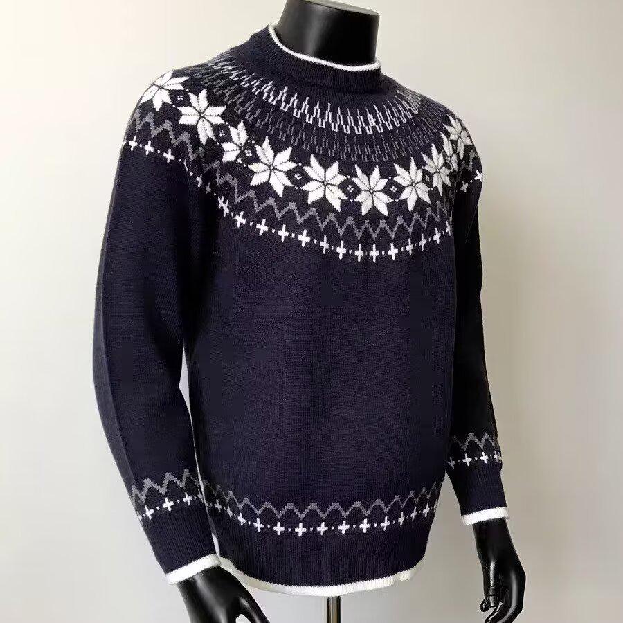 

Чоловічий важкий ісландський светр Fair Isle - Ретро робочий трикотаж для осені/зими 3XL темно-синього кольору