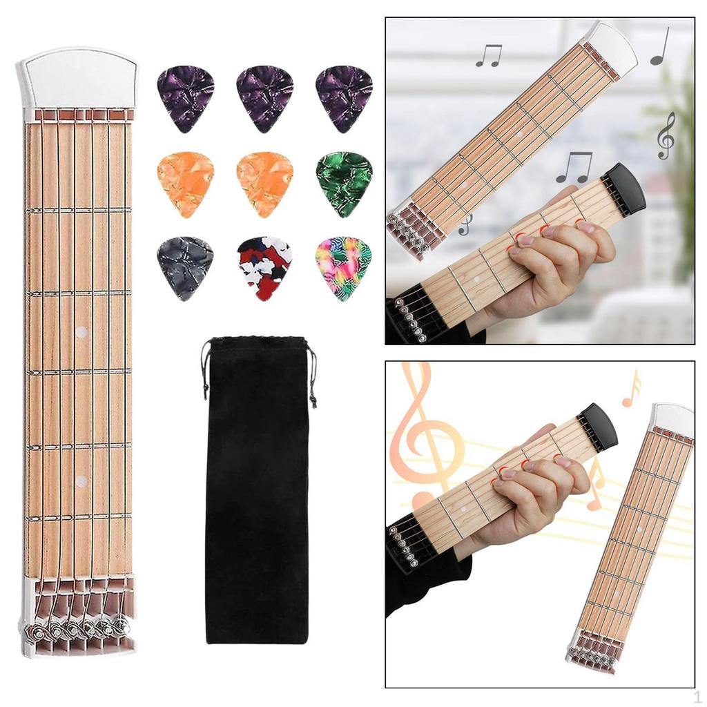 Pocket Guitar Practice Tool Easy To Use with Velvet Pouch for Kids Adults Portable Neck 6