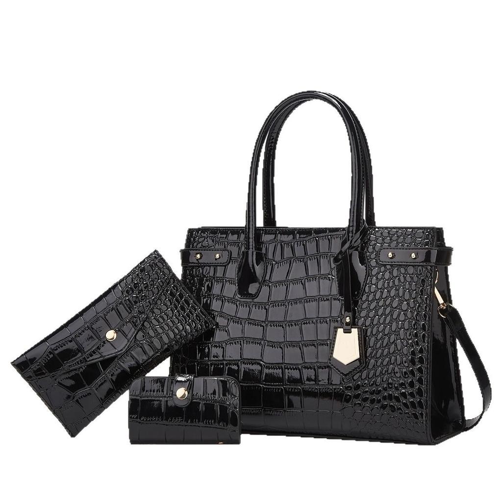 European and American Retro Style New Crocodile Pattern Fashion Women's Bag Trendy Ladies Single Shoulder Crossbody Tote Bag Three-Piece Set